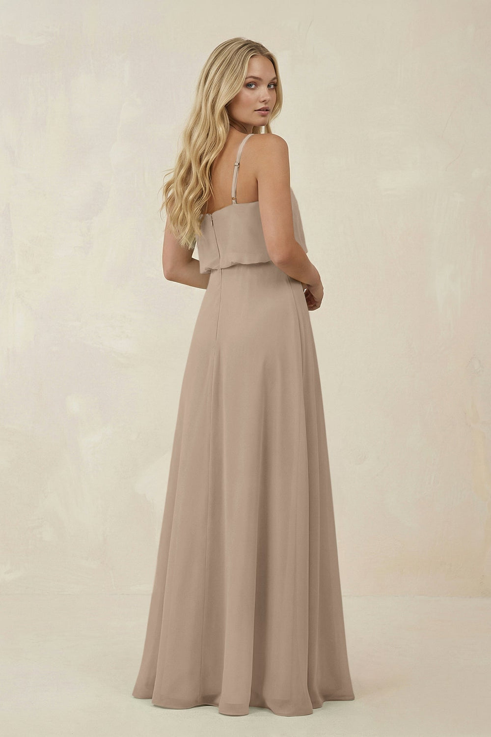 V-Neck Blouson A-Line Chiffon Bridesmaid Dress in Almond