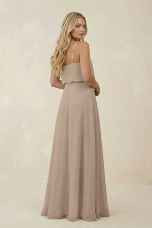 Almond V-Neck Blouson A-Line Chiffon Bridesmaid Dress (2) | KISSBRIDAL