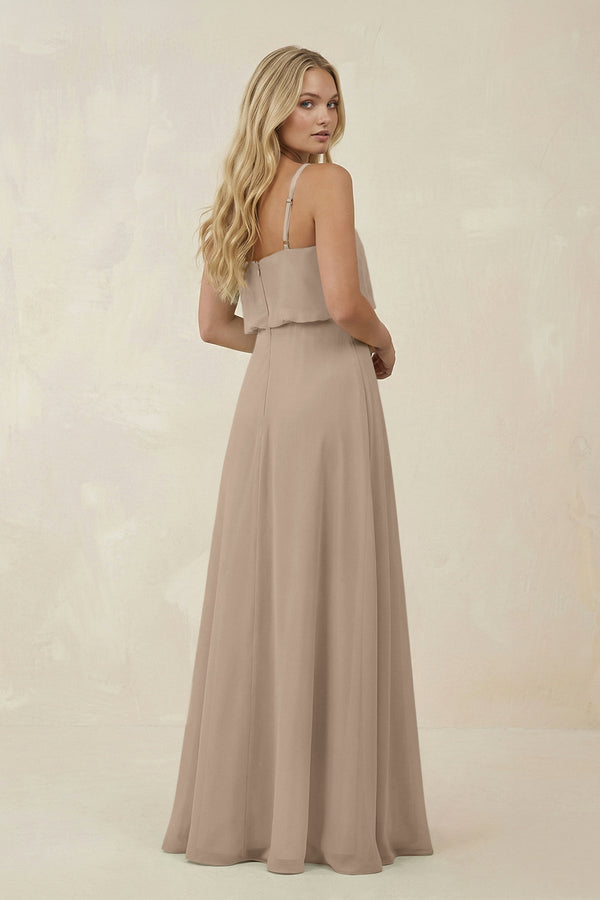 Almond V-Neck Blouson A-Line Chiffon Bridesmaid Dress (2) | KISSBRIDAL