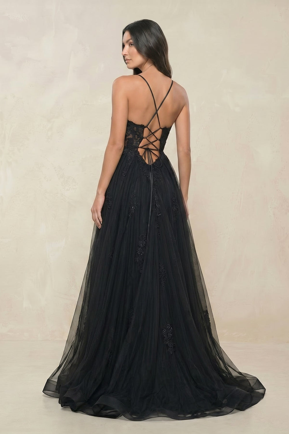 Appliqued A-Line Tulle Sweetheart Wedding Dress with Slit in Black