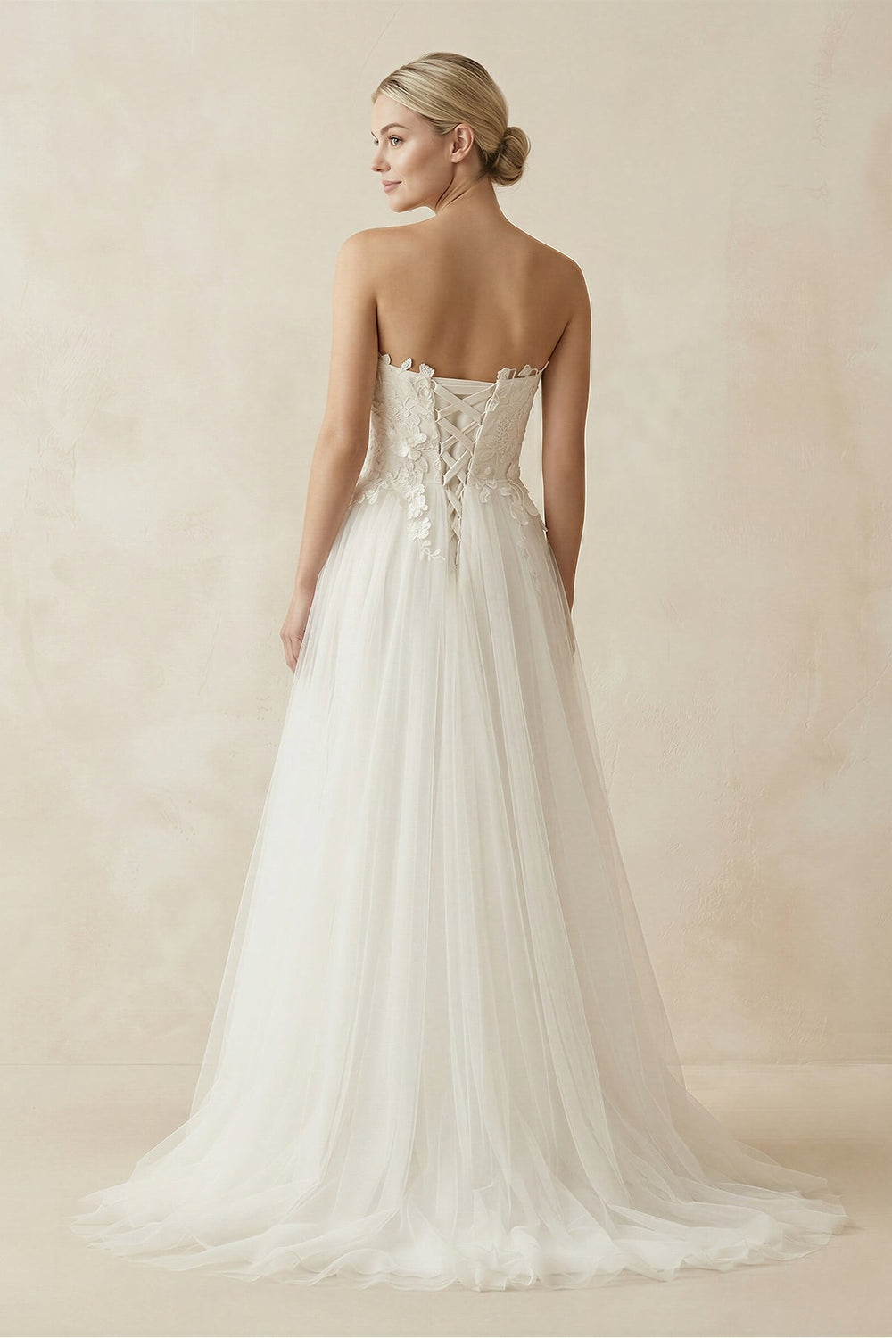 Appliqued Sweetheart A-Line Tulle Wedding Dress in White
