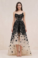 Black and Nude Appliqued Tulle A-Line V-neck Wedding Dress - KISSBRIDAL