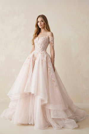 Appliqued Tulle Strapless Ball Gown Wedding Dress - KISS BRIDAL Wedding Dresses