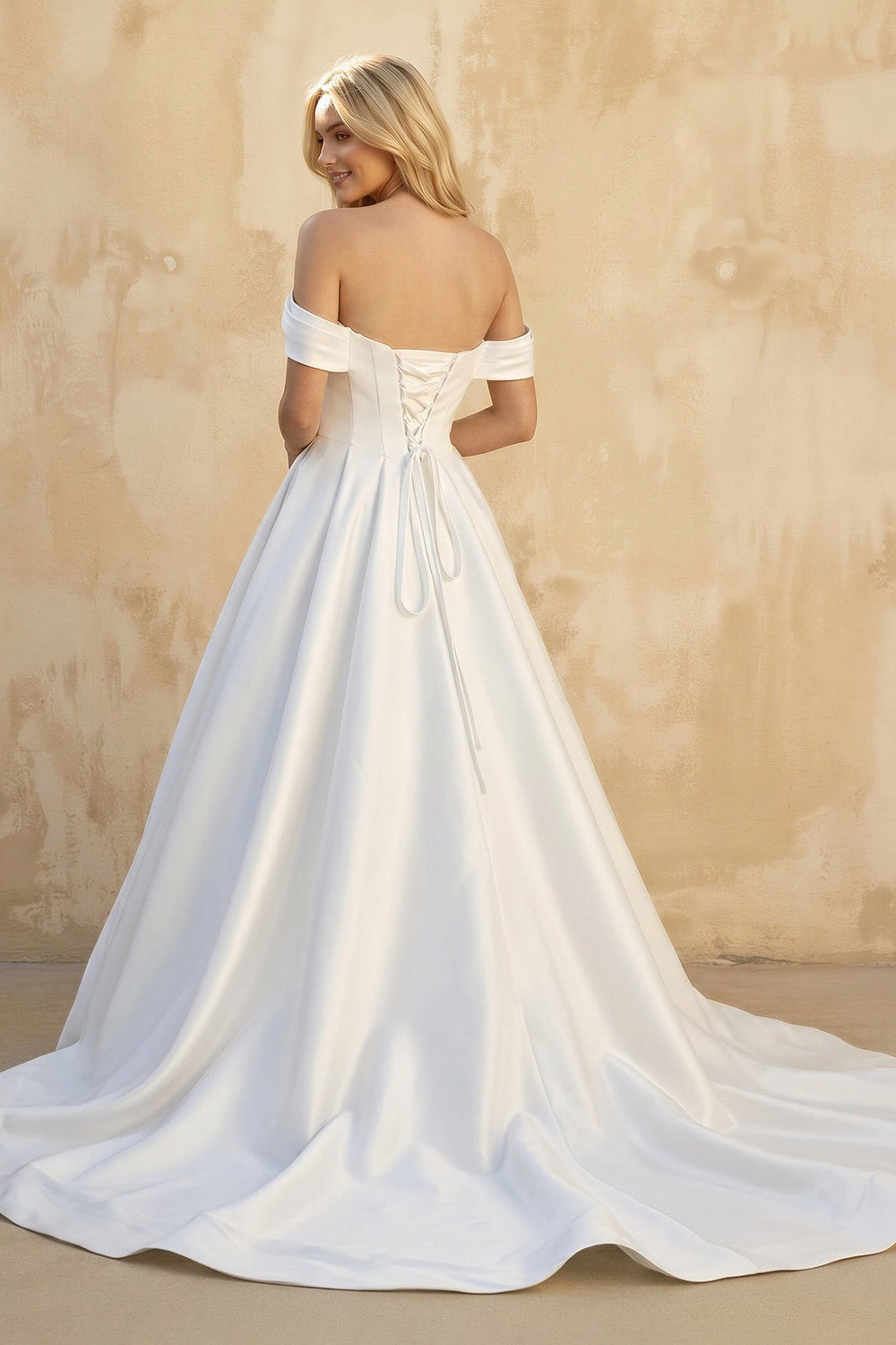 Ball-Gown Off the Shoulder Satin Wedding Dresses in White