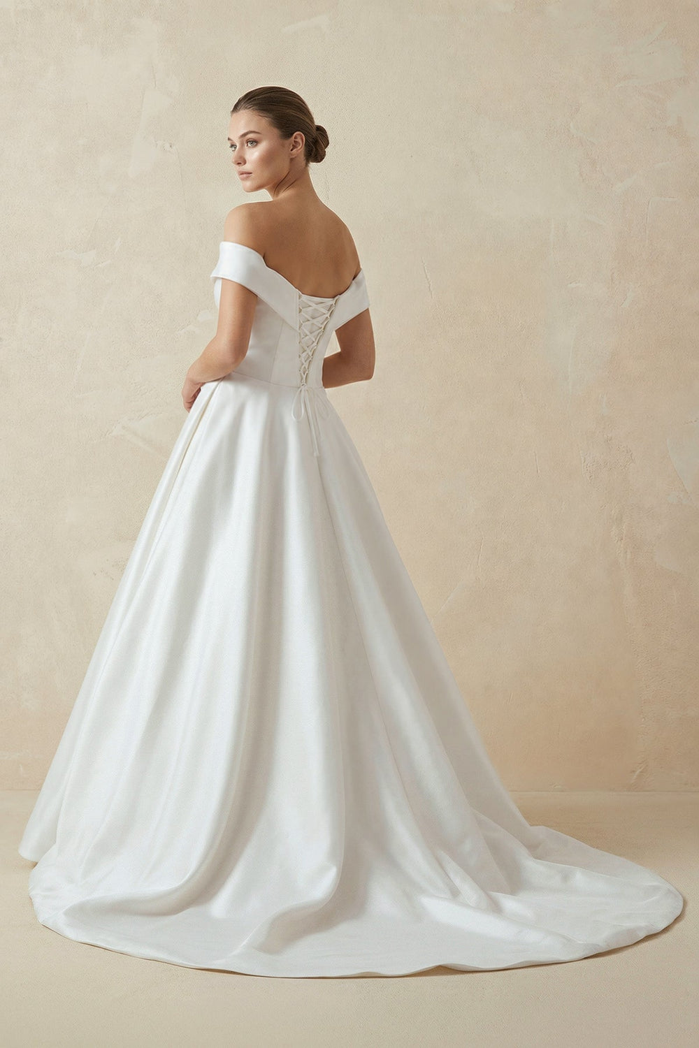 Ball-Gown Satin Off-the-Shoulder White Wedding Dress