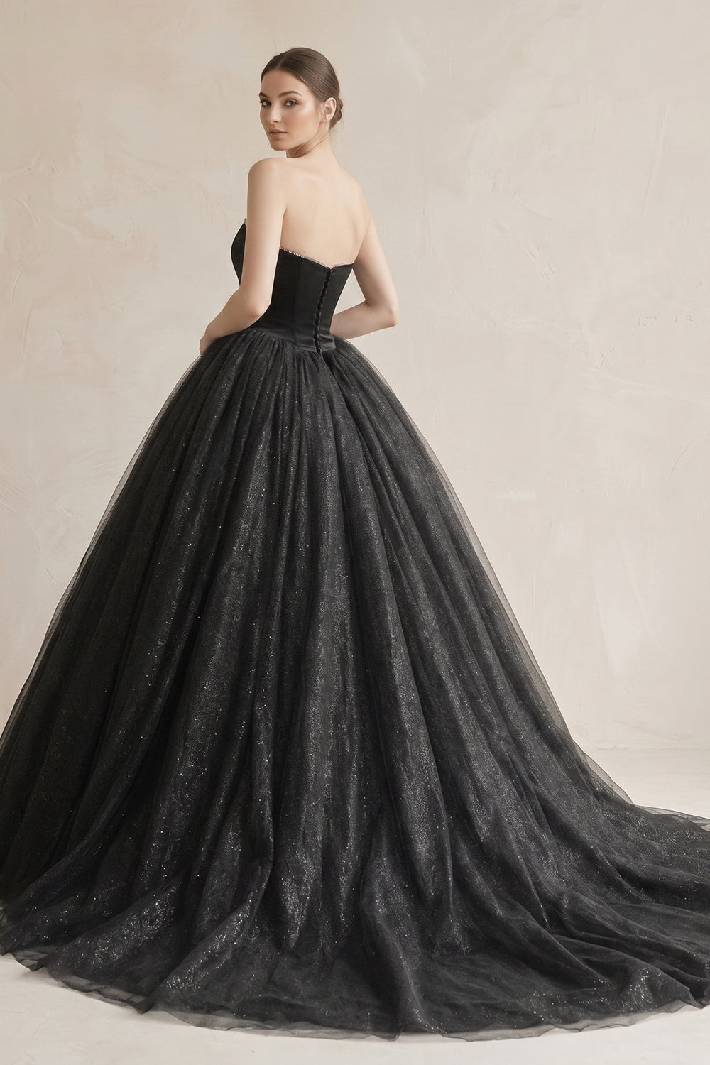 Ball-Gown Tulle Plunging Wedding Dress in Black