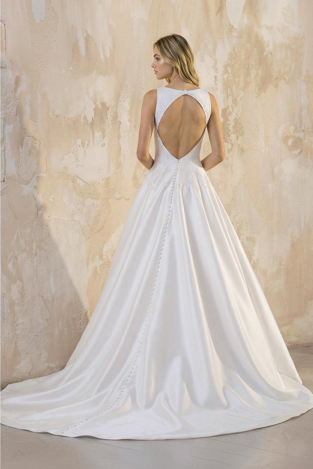 Bateau Neck A-Line Satin Wedding Dress With Keyhole in White