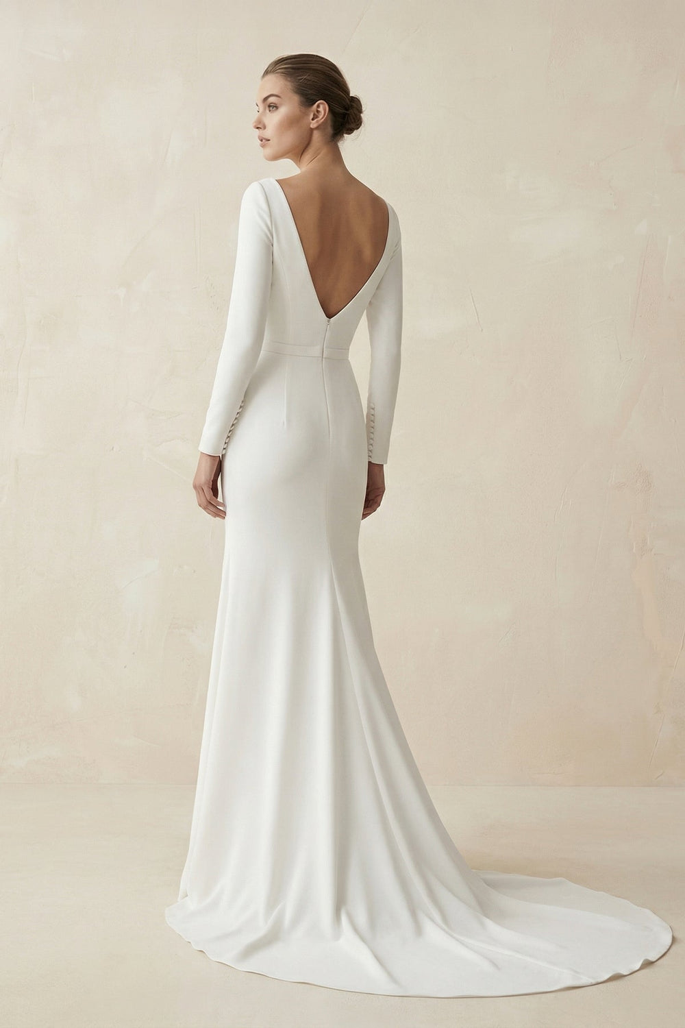 Bateau Neck Mermaid Long Sleeve Wedding Dress in White