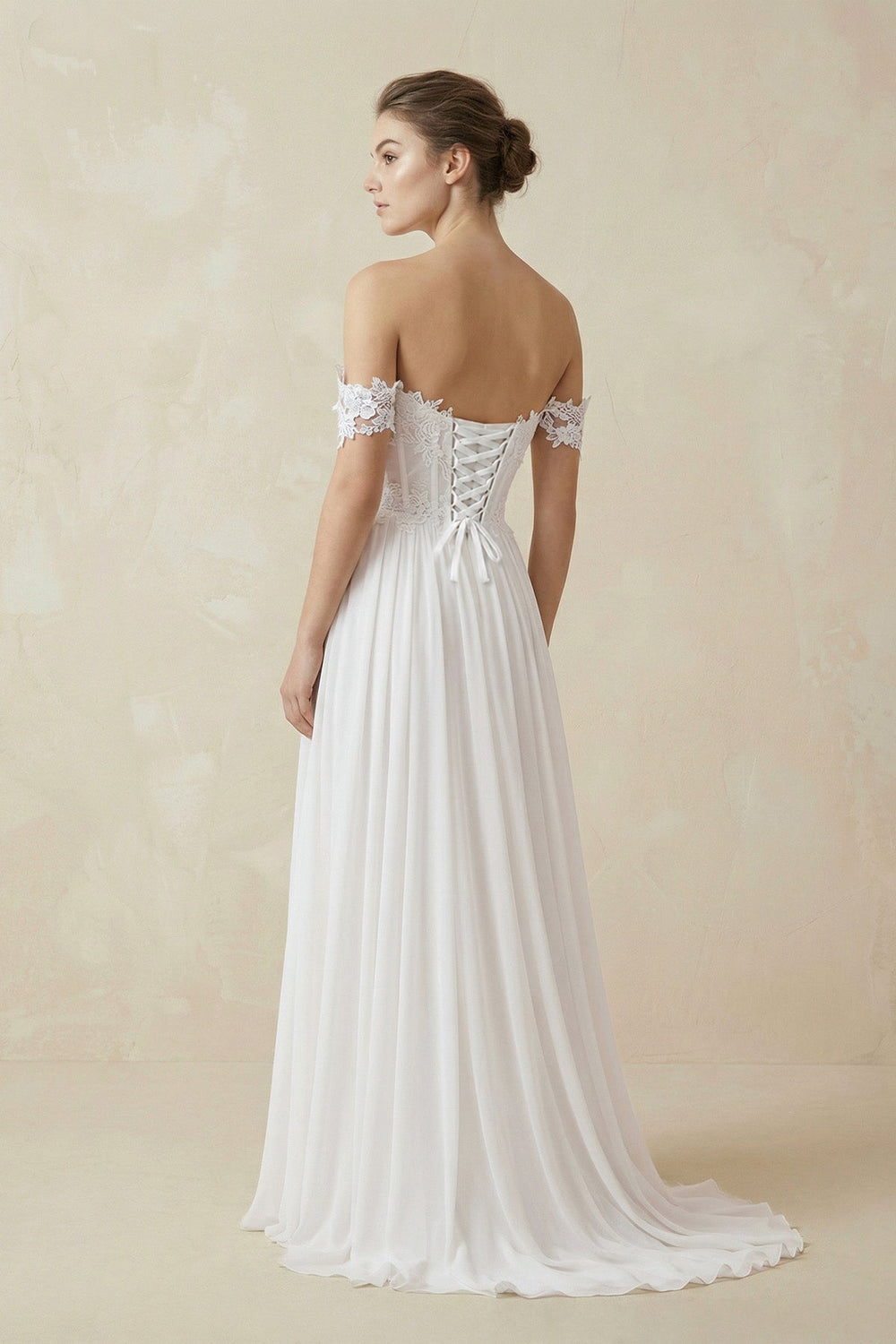 White A line Chiffon Off-the-Shoulder Wedding Dress