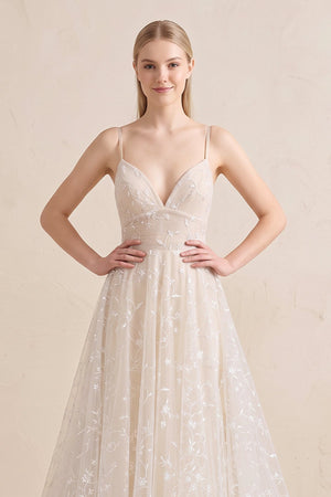 Beautiful A Line Spaghetti Straps Light Champagne Wedding Dress - KISSBRIDAL