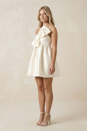 Bow A - Line Satin One Shoulder Wedding Dress in Ivory - KISS BRIDAL Wedding Dresses