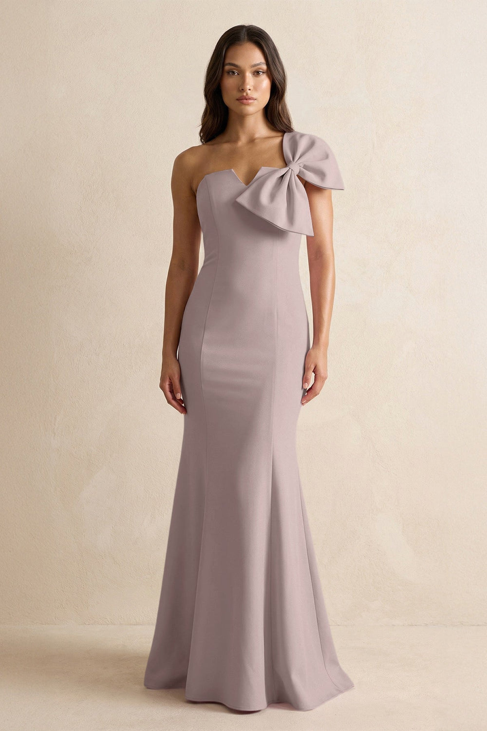 Bow Mermaid One Shoulder Bridesmaid Dress in Almond