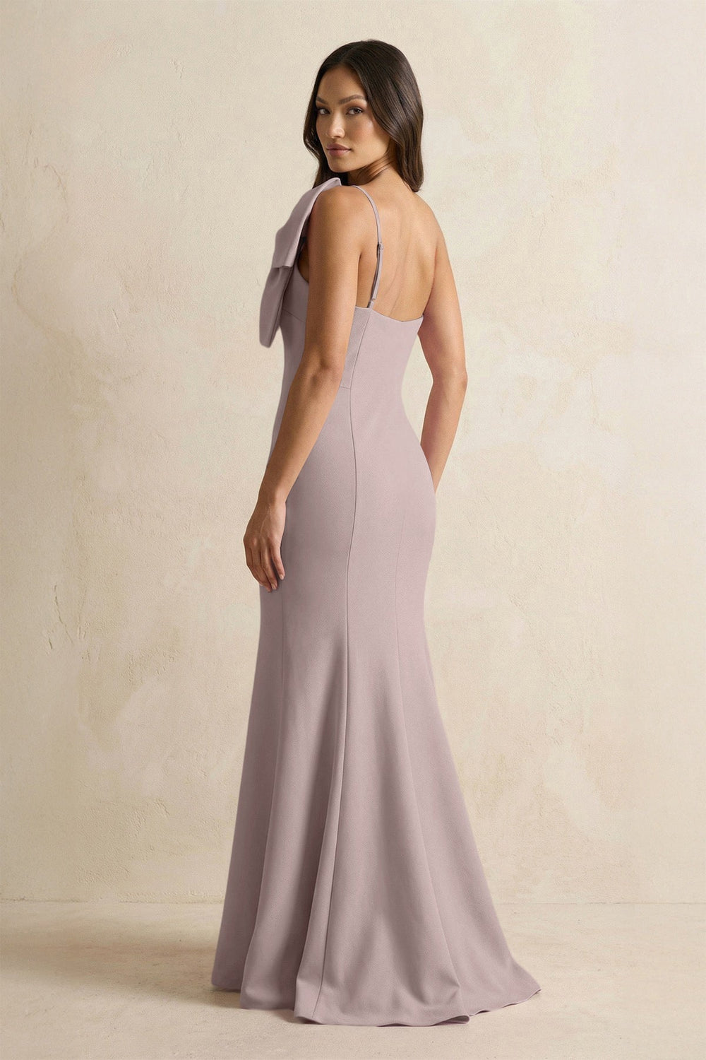 Bow Mermaid One Shoulder Bridesmaid Dress in Almond