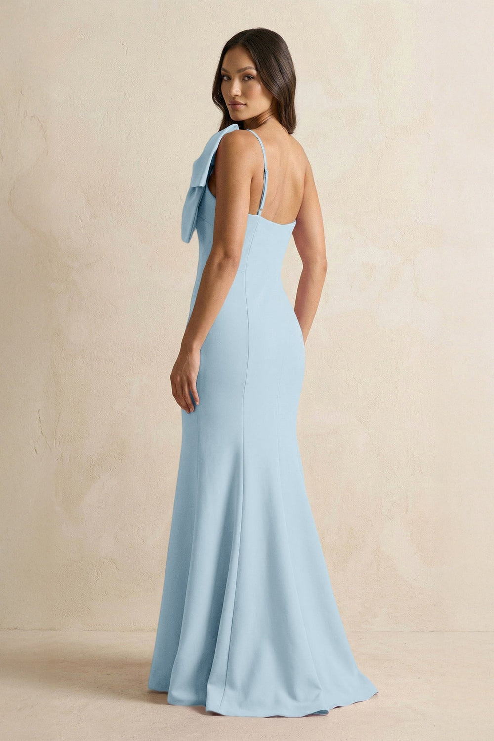 Bow Mermaid One Shoulder Bridesmaid Dress in Bleached Aqua