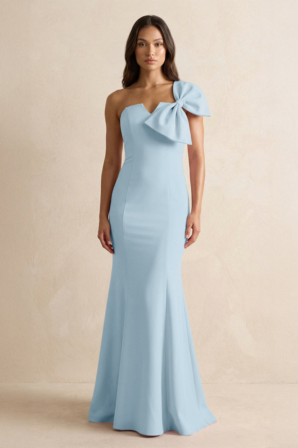 Bow Mermaid One Shoulder Bridesmaid Dress in Bleached Aqua