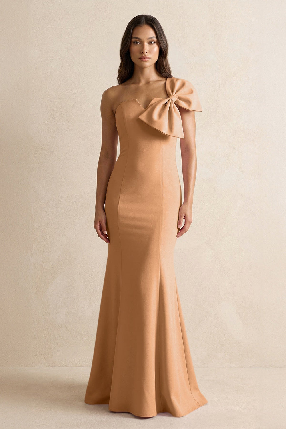 Bow Mermaid One Shoulder Bridesmaid Dress in Bronzer