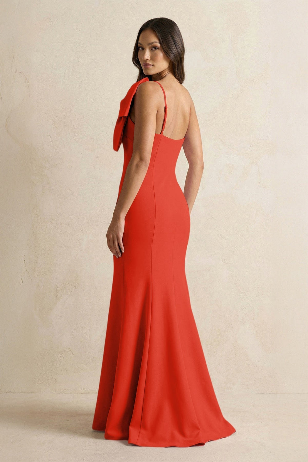 Bow Mermaid One Shoulder Bridesmaid Dress in Cinnamon