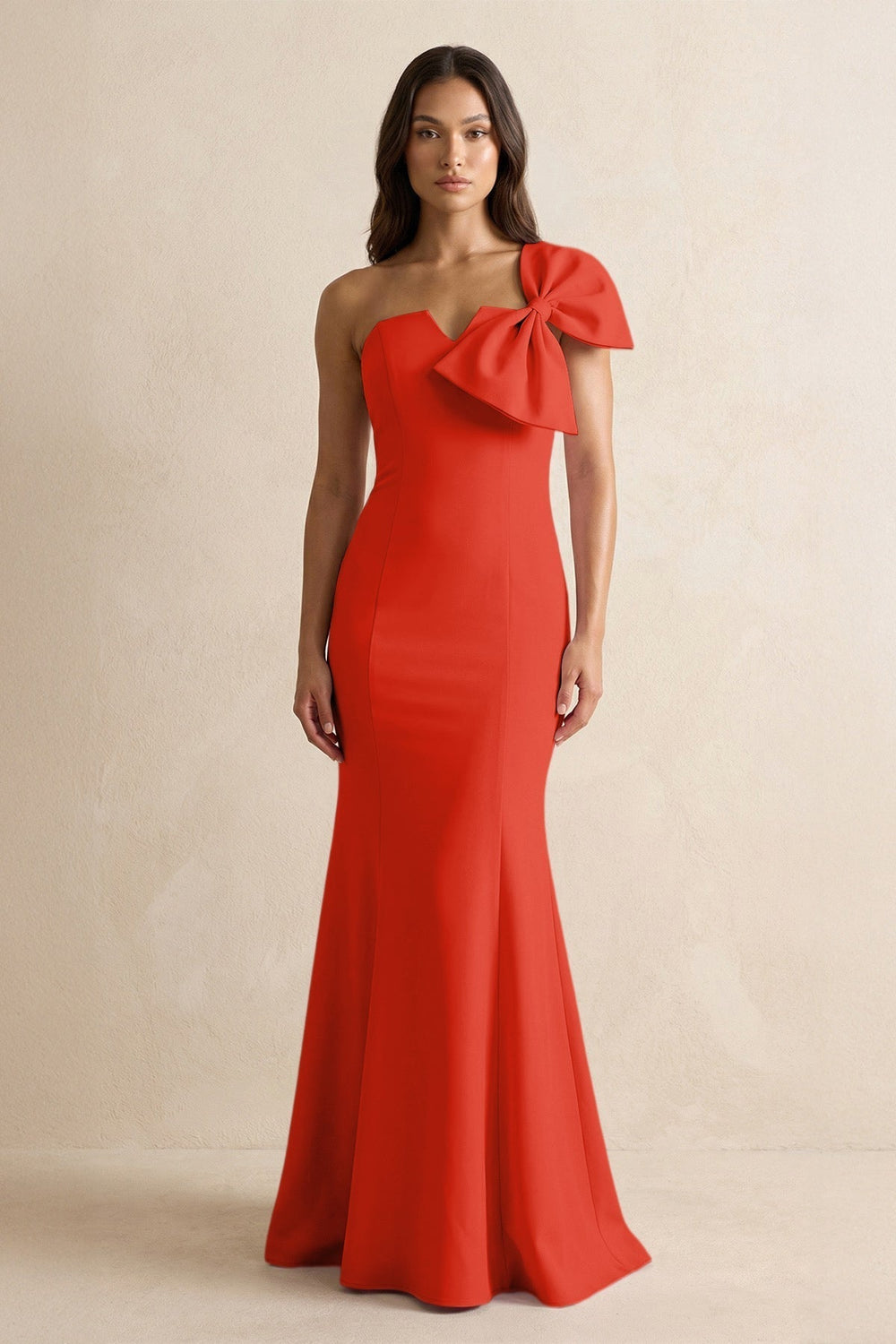 Bow Mermaid One Shoulder Bridesmaid Dress in Cinnamon
