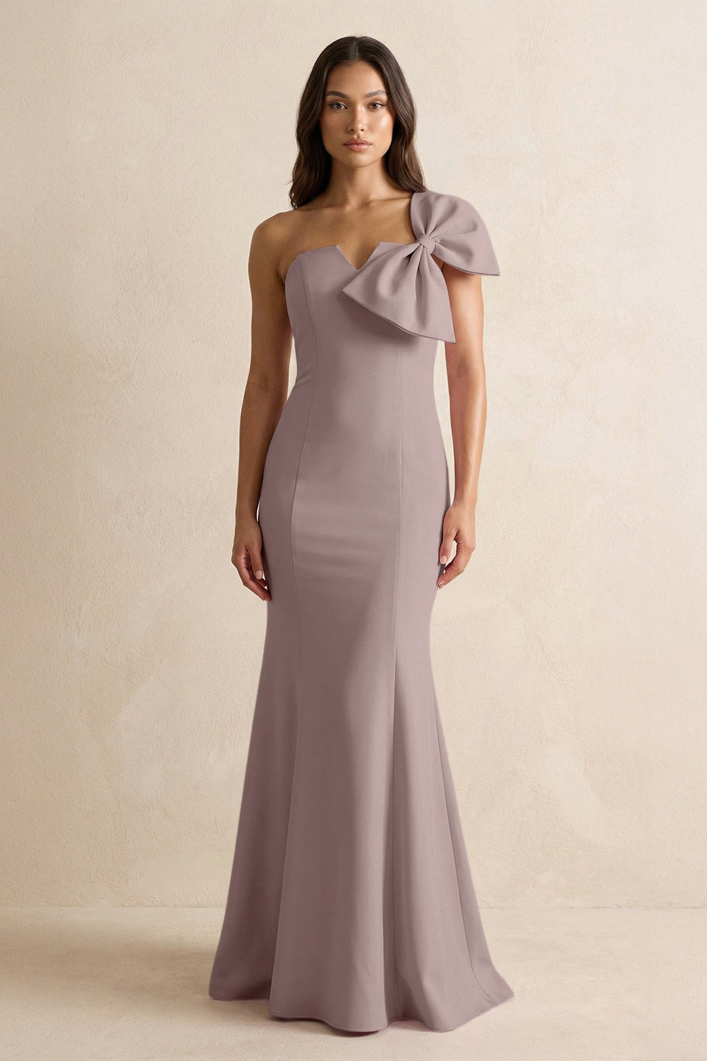 Bow Mermaid One Shoulder Bridesmaid Dress in Dusk