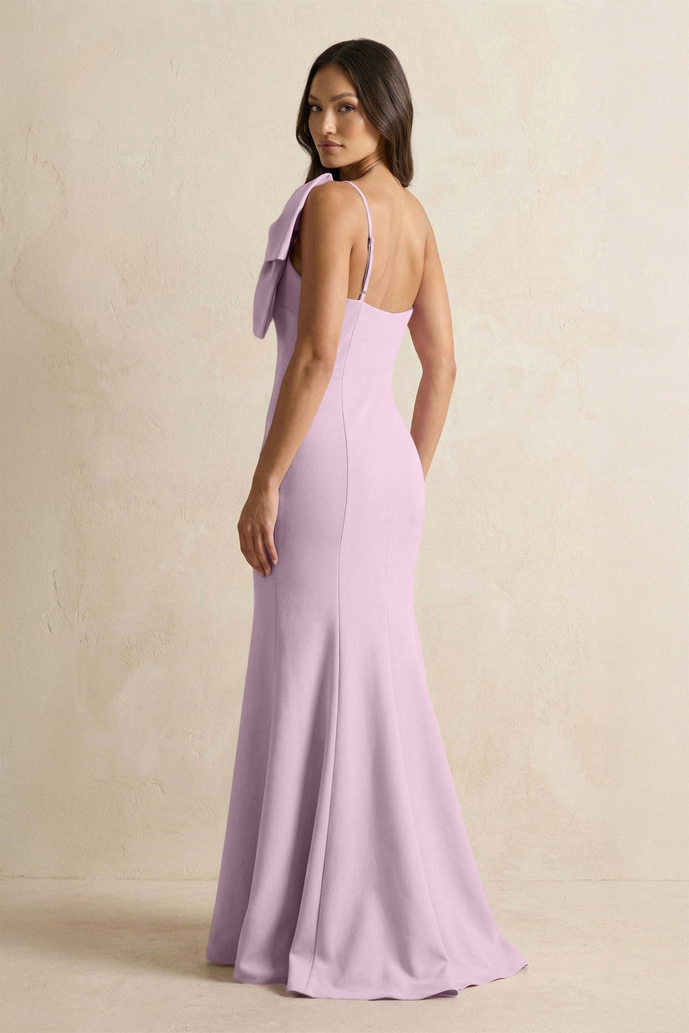 Bow Mermaid One Shoulder Bridesmaid Dress in Lilac