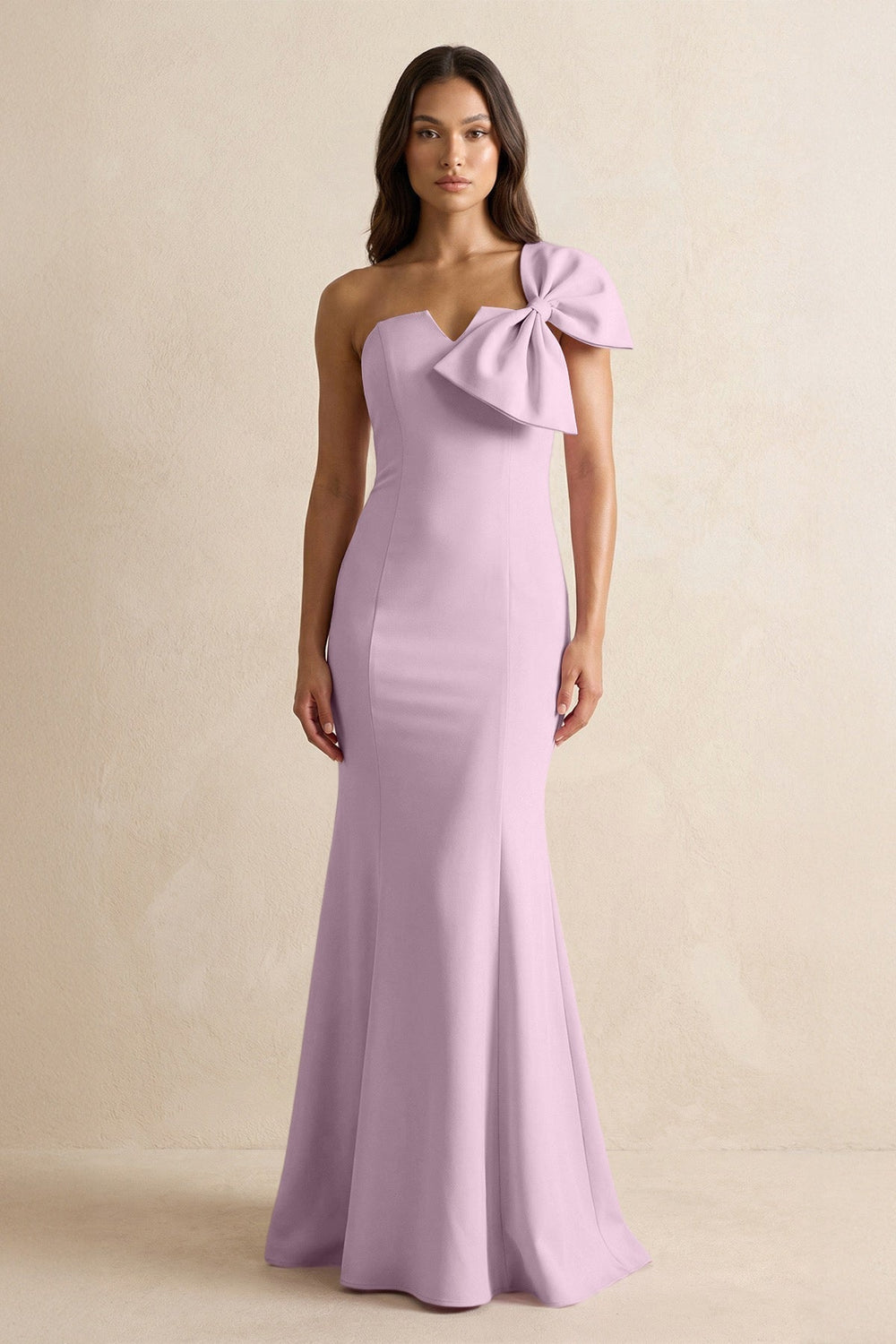 Bow Mermaid One Shoulder Bridesmaid Dress in Lilac
