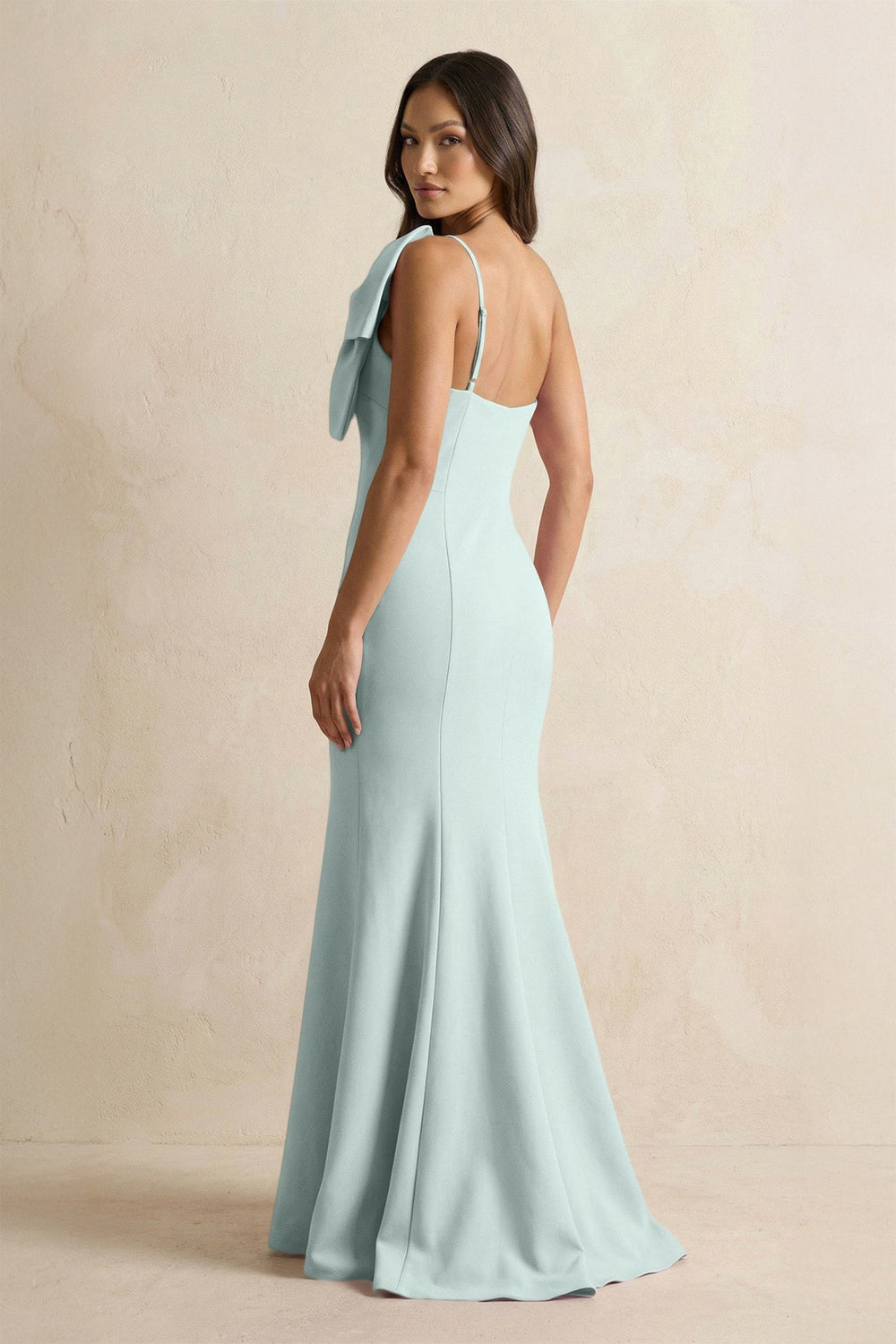 Bow Mermaid One Shoulder Bridesmaid Dress in Mist