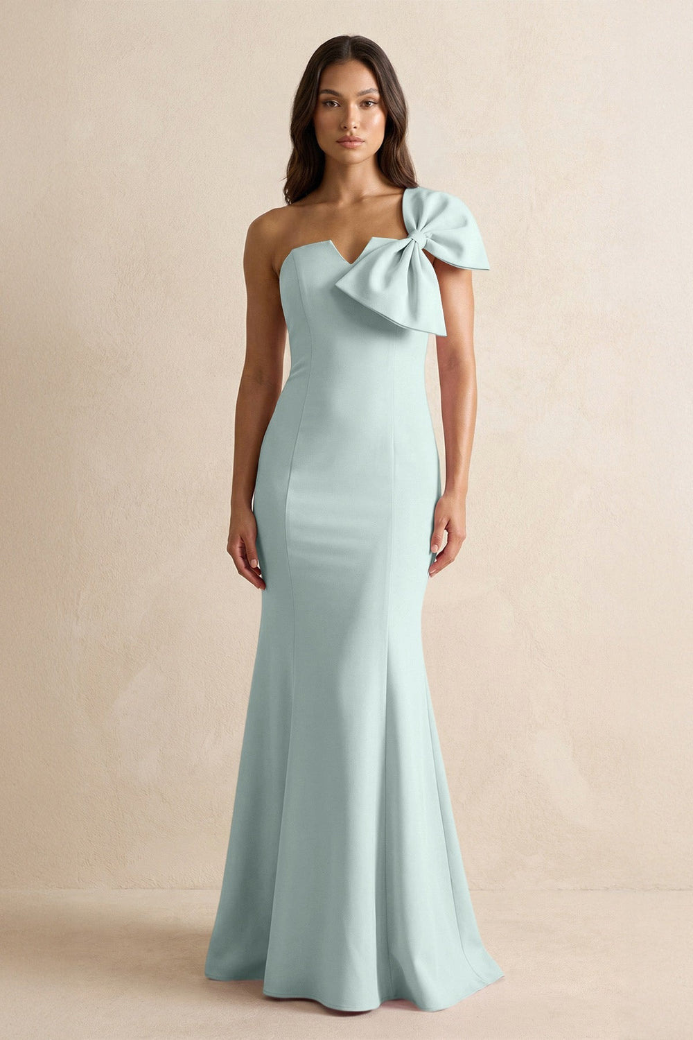 Bow Mermaid One Shoulder Bridesmaid Dress in Mist