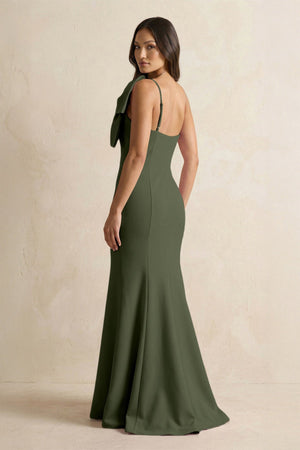 Bow Mermaid One Shoulder Bridesmaid Dress in Olive - KISS BRIDAL Bridesmaid Dresses