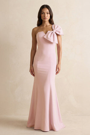 Bow Mermaid One Shoulder Bridesmaid Dress in Rose Petal - KISS BRIDAL Bridesmaid Dresses