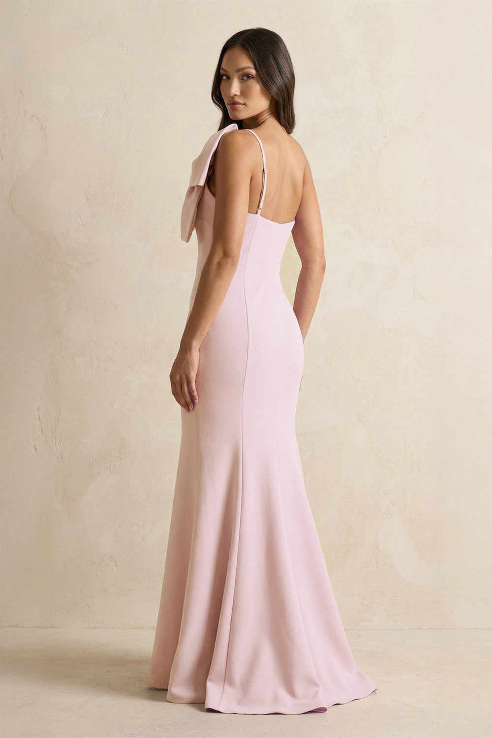 Bow Mermaid One Shoulder Bridesmaid Dress in Rose Petal