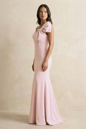 Bow Mermaid One Shoulder Bridesmaid Dress in Rose Petal - KISS BRIDAL Bridesmaid Dresses