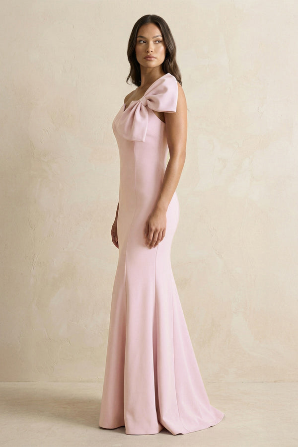 Bow Mermaid One Shoulder Bridesmaid Dress in Rose Petal - KISS BRIDAL Bridesmaid Dresses