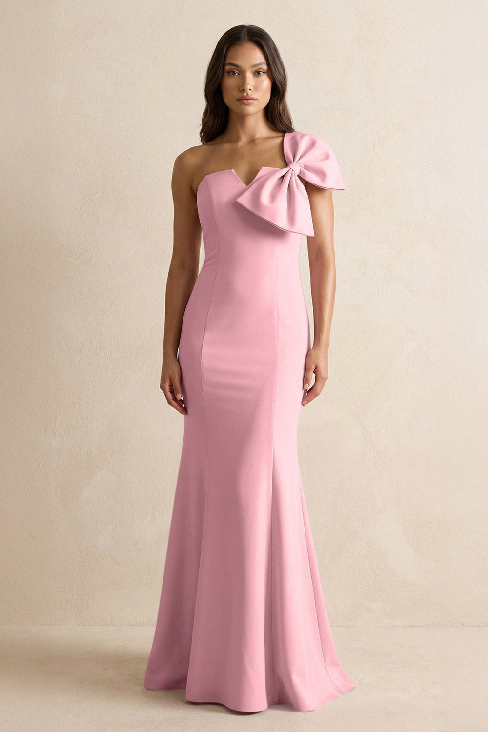 Bow Mermaid One Shoulder Bridesmaid Dress in Rosette