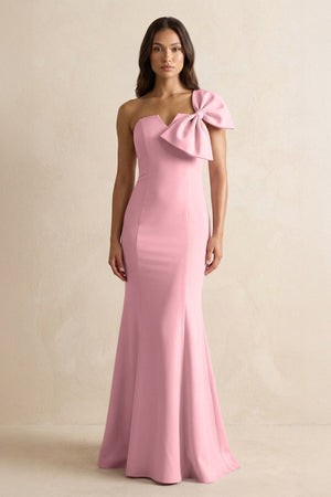 Bow Mermaid One Shoulder Bridesmaid Dress in Rosette - KISS BRIDAL Bridesmaid Dresses