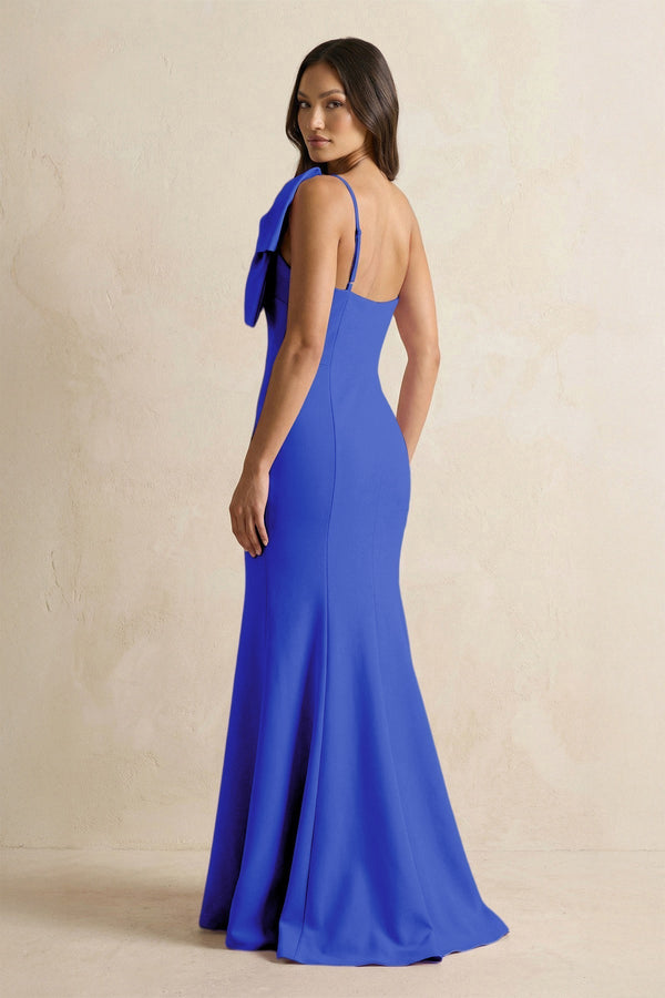 Bow Mermaid One Shoulder Bridesmaid Dress in Royal Blue - KISS BRIDAL Bridesmaid Dresses