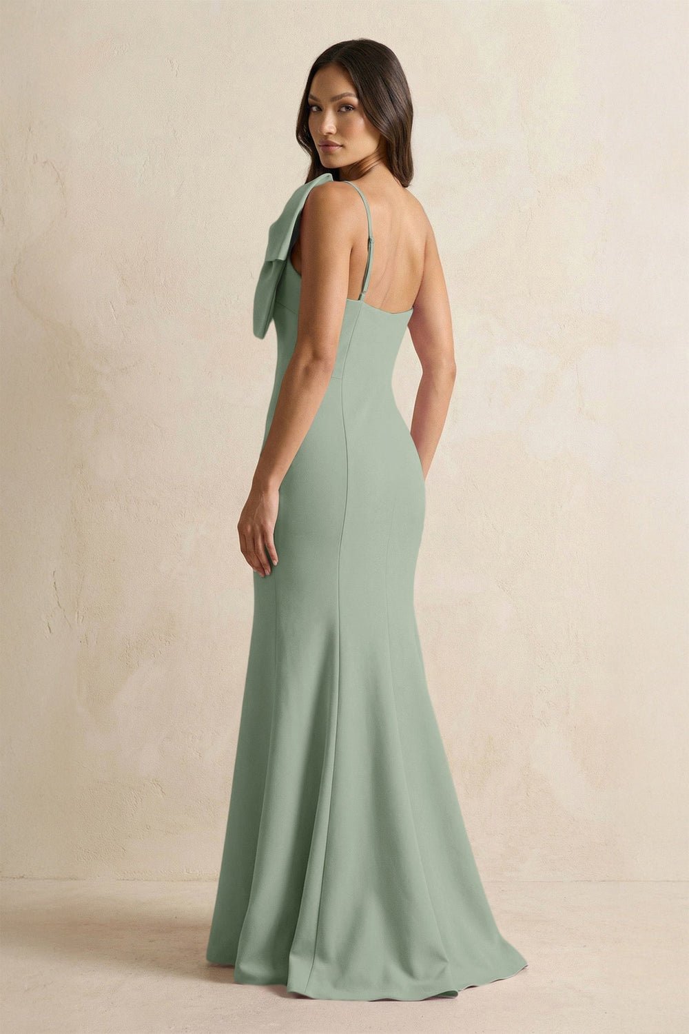Bow Mermaid One Shoulder Bridesmaid Dress in Sage