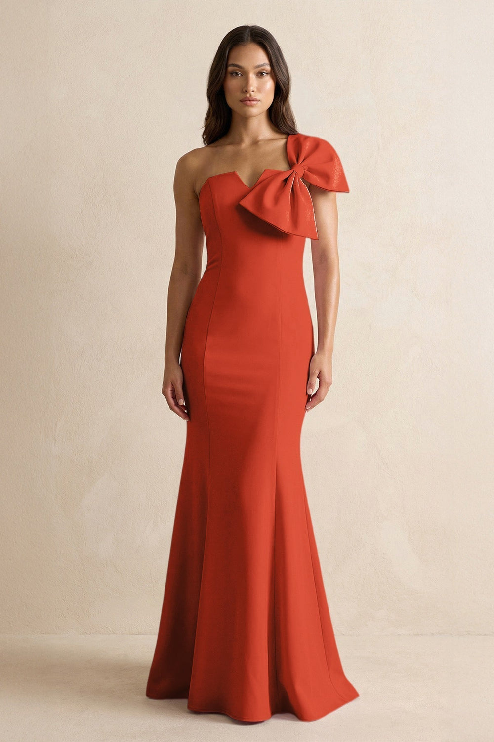 Bow Mermaid One Shoulder Bridesmaid Dress in Spice