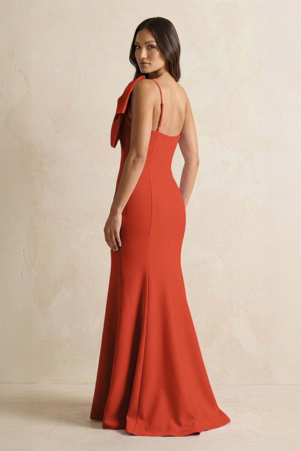 Bow Mermaid One Shoulder Bridesmaid Dress in Spice