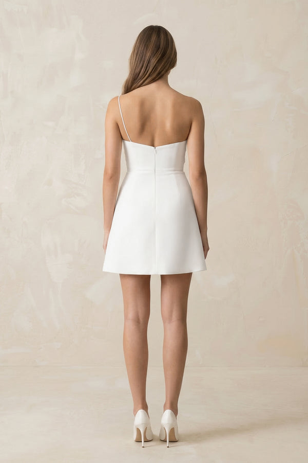 Bowknot Sheath Crepe Mini Wedding Dress in White - KISS BRIDAL Wedding Dresses