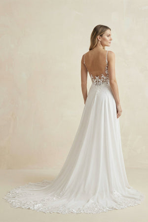 Cami Strap A - Line Chiffon Appliqued Wedding Dress in White - KISS BRIDAL Wedding Dresses