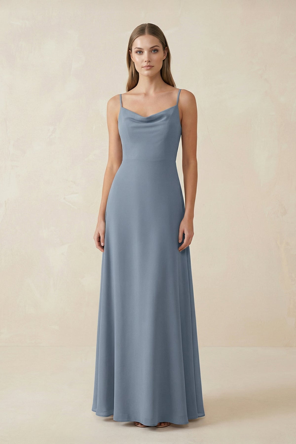 Cami Strap A-Line Chiffon Bridesmaid Dress in Neptune