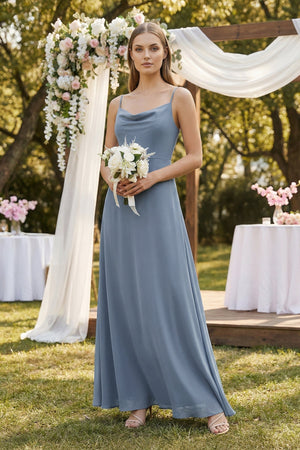 Cami Strap A-Line Chiffon Bridesmaid Dress in Neptune - KISS BRIDAL BRIDESMAID DRESSES