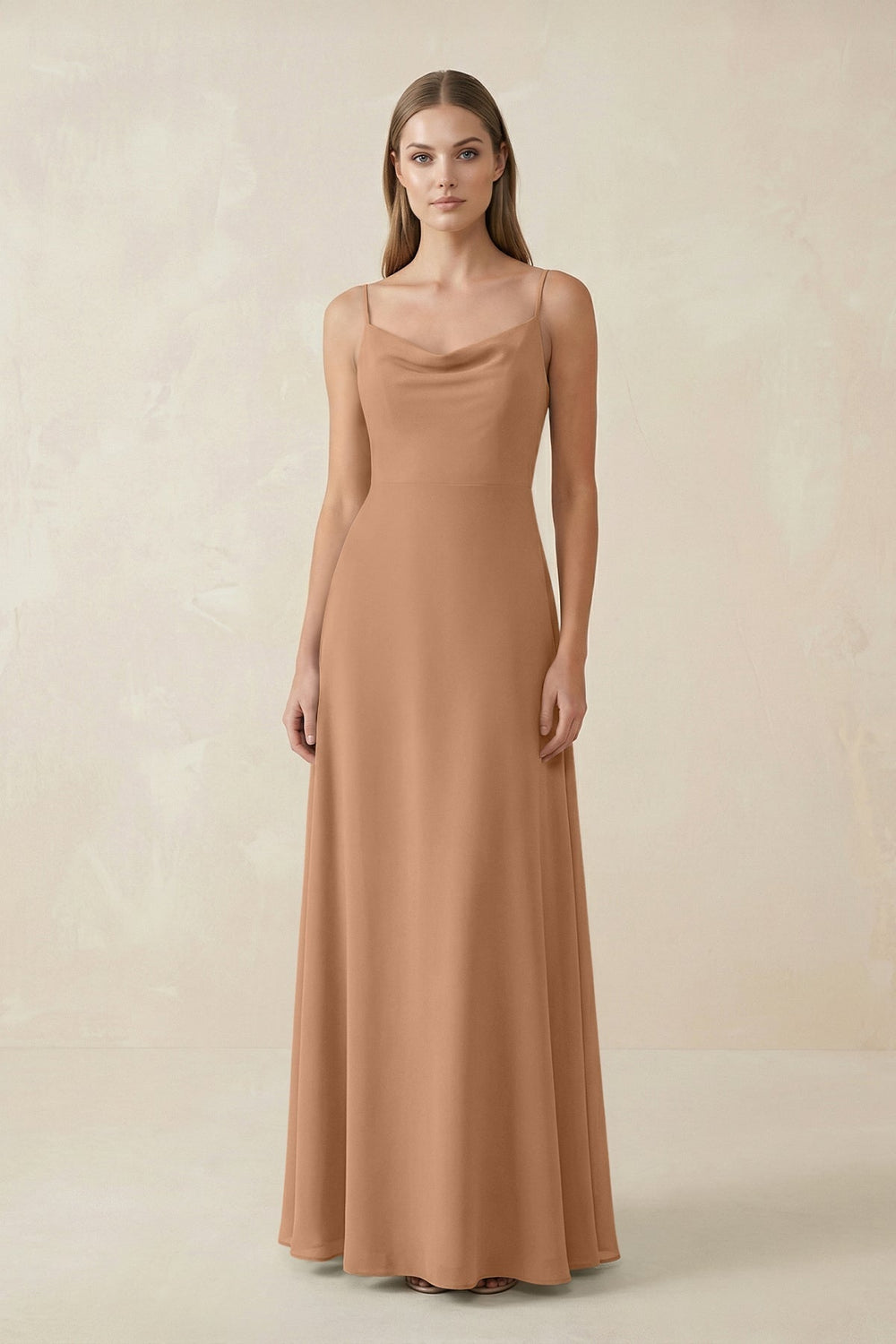 Cami Strap A-Line Chiffon Bridesmaid Dress in Bronzer