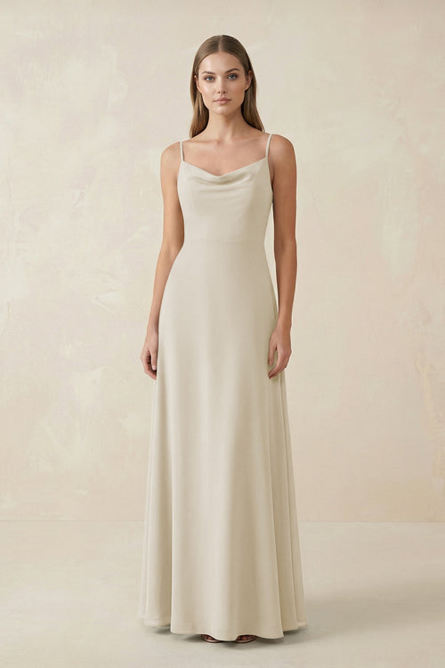 Cami Strap A - Line Chiffon Bridesmaid Dress in Dove Gray - KISS BRIDAL Bridesmaid Dresses