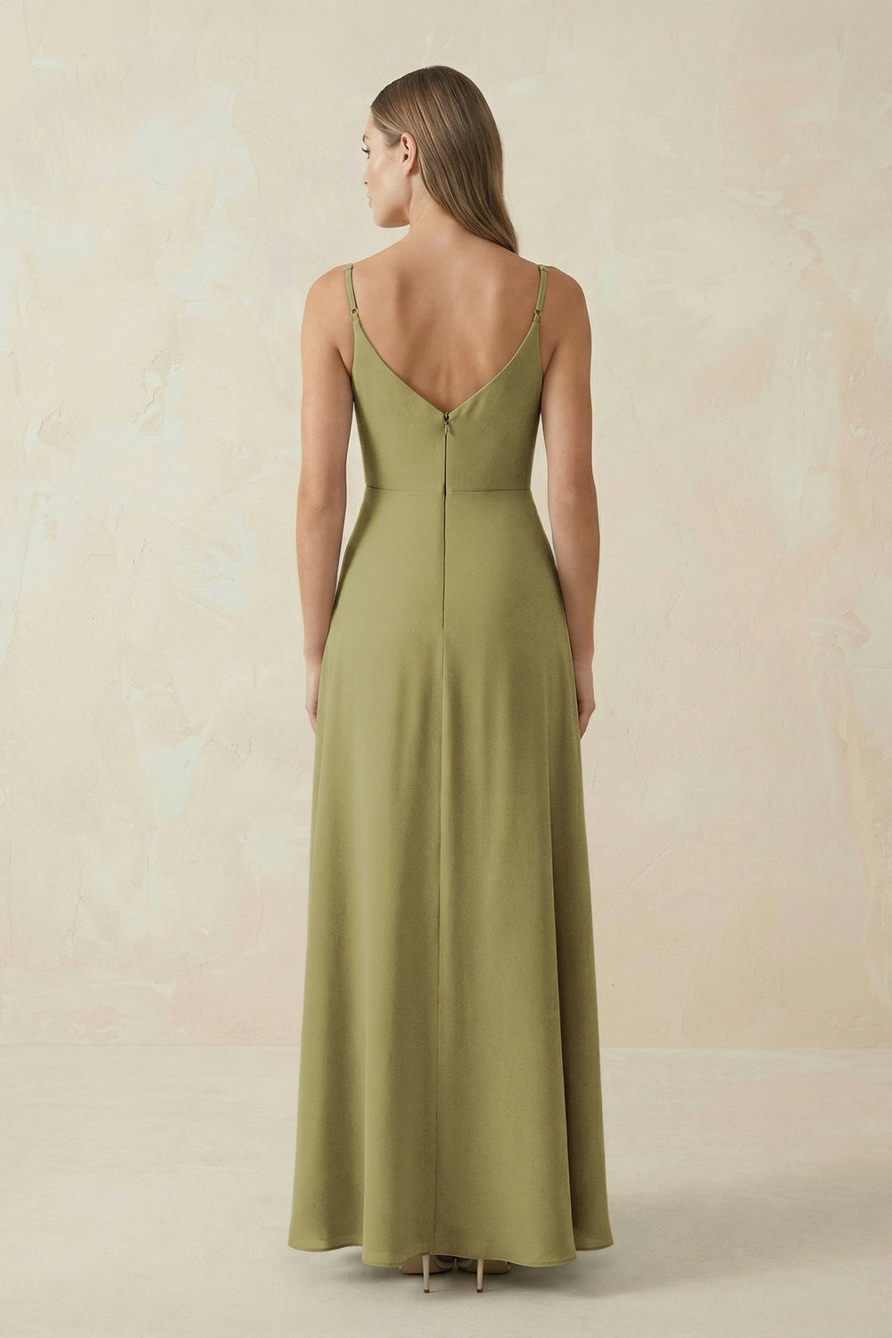 Cami Strap A-Line Chiffon Bridesmaid Dress in Moss Green