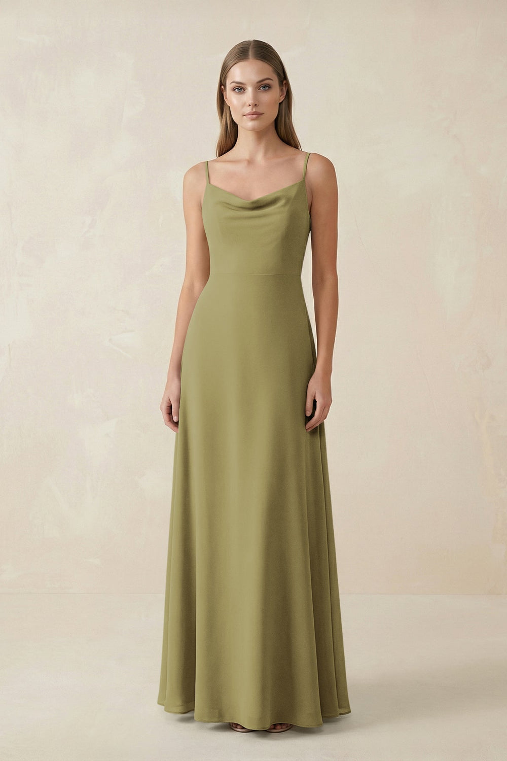 Cami Strap A-Line Chiffon Bridesmaid Dress in Moss Green