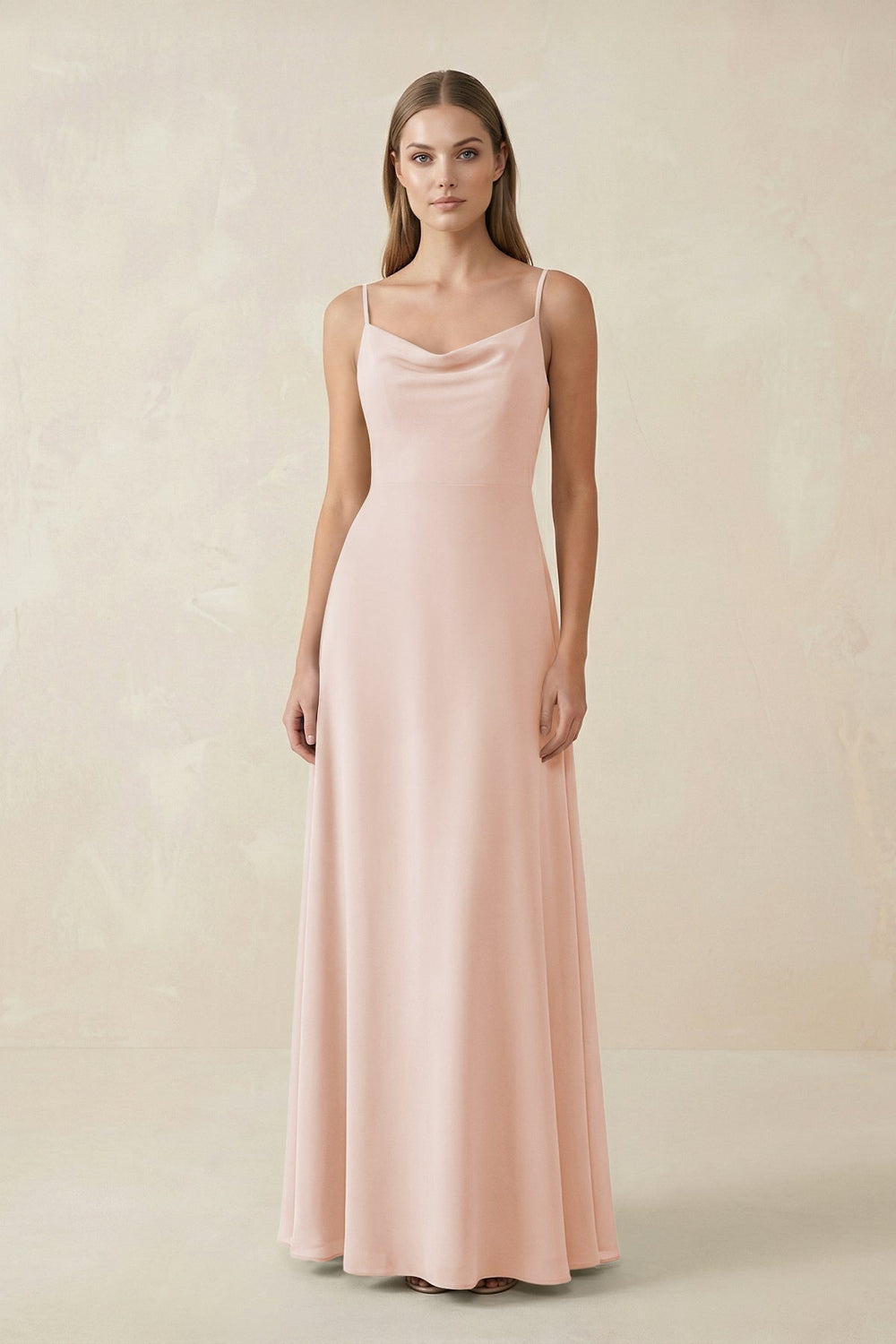 Cami Strap A-Line Chiffon Bridesmaid Dress in Pale Blush