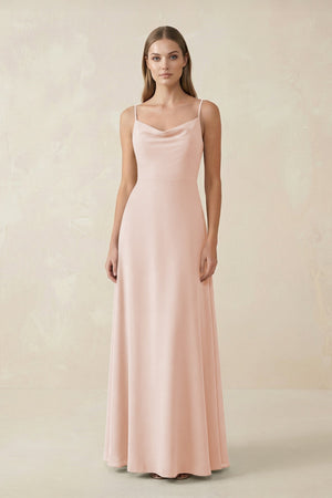 Cami Strap A - Line Chiffon Bridesmaid Dress in Pale Blush - KISS BRIDAL Bridesmaid Dresses