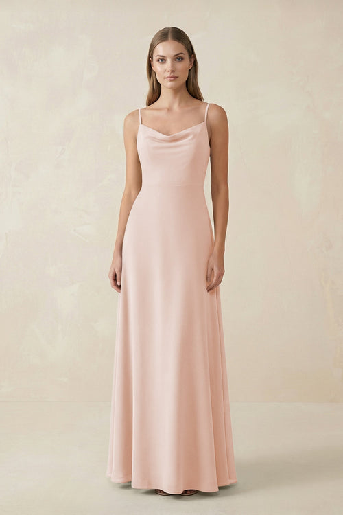 Cami Strap A - Line Chiffon Bridesmaid Dress in Pale Blush - KISS BRIDAL Bridesmaid Dresses