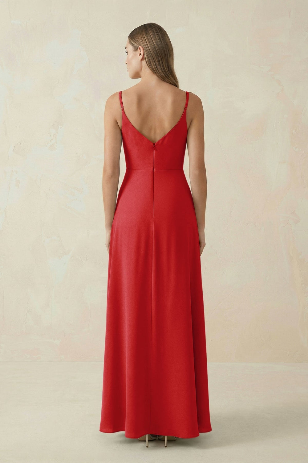 Cami Strap A-Line Chiffon Bridesmaid Dress in Ruby Red